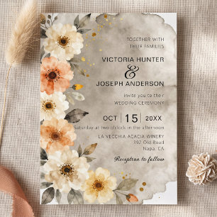Invitación Boda de otoño floral beige terracota acuarela