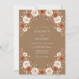 Invitación Boda de otoño floral boho camello