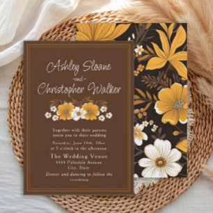 Invitación Boda de Otoño Floral Boho Marrón Dorado