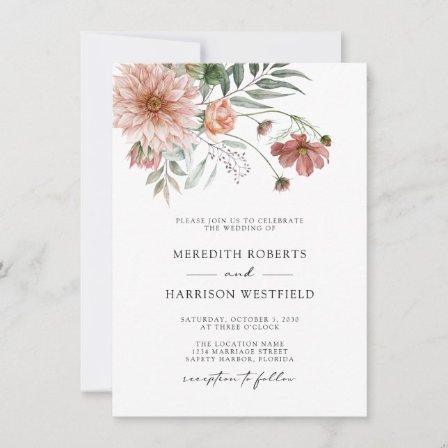 Invitación Boda de Otoño Floral Boho Terracota (Anverso)