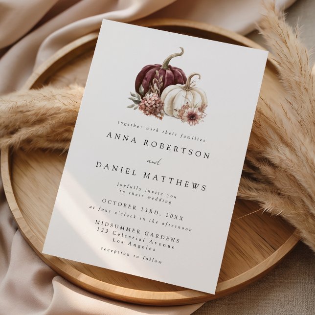 Invitación Boda de Otoño Floral Borgoña (Subido por el creador)