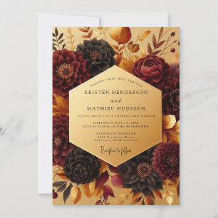 Invitación Boda de otoño floral borgoña melancólica