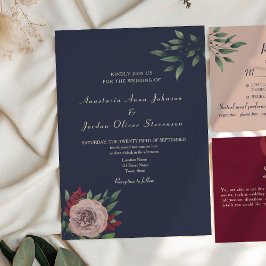 Invitación Boda de Otoño Floral Burgundy Marina