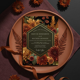 Invitación Boda de Otoño Floral Burgundy Profundo