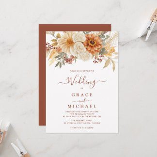 Invitación Boda de Otoño Floral Burgundy Terracota