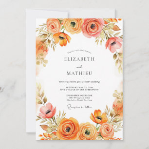 Invitación Boda de otoño floral con toque coral
