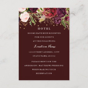 Invitación Boda de Otoño Floral Confeti Dorado Borgoña Hotel