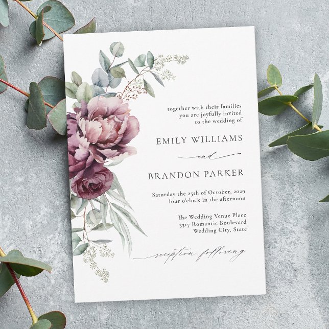 Invitación Boda de otoño floral de Borgoña rústica (Subido por el creador)