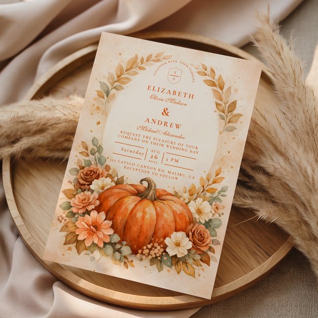 Invitación Boda de otoño floral de calabaza rústica (Subido por el creador)