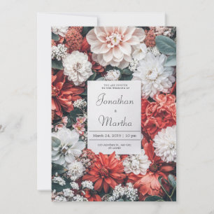 Invitación Boda de Otoño Floral de Dalia Blanca con Óxido de