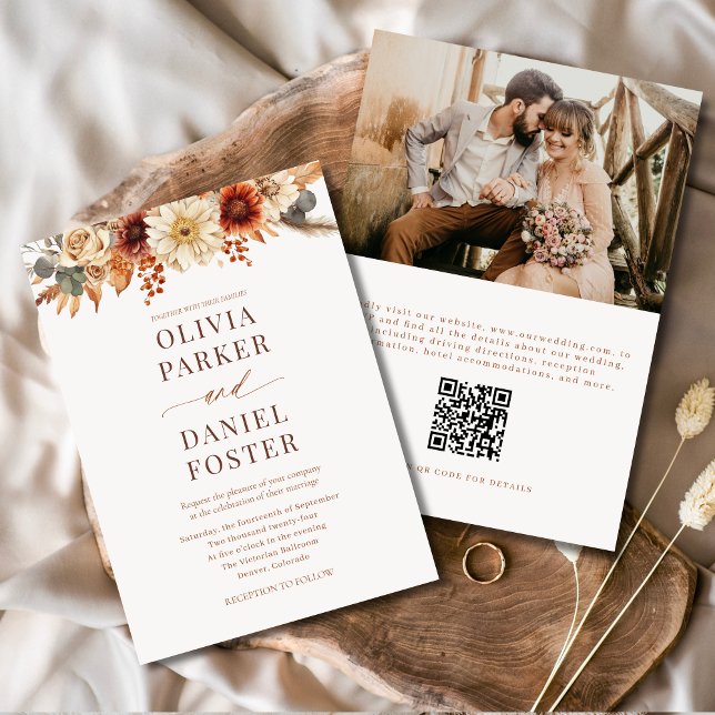 Invitación Boda de otoño floral de otoño QR Código foto (Subido por el creador)