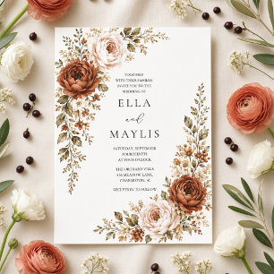 Invitación Boda de otoño floral de ranúnculo de terracota