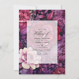 Invitación Boda de otoño floral en granate y púrpura oscuro