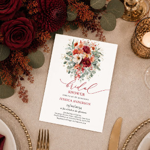 Invitación Boda de otoño floral en terracota dorada y borgoña