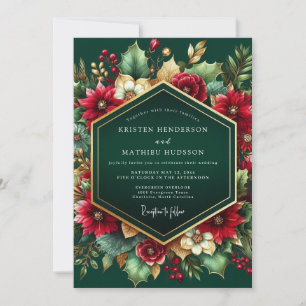 Invitación Boda de Otoño Floral Esmeralda Profunda