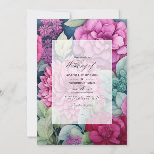 Invitación Boda de otoño floral magenta y salvia