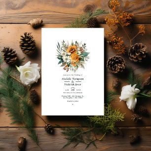 Invitación Boda de otoño floral marrón claro y verde pino