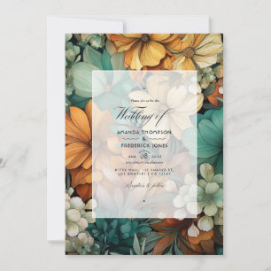 Invitación Boda de otoño floral marrón claro y verde pino