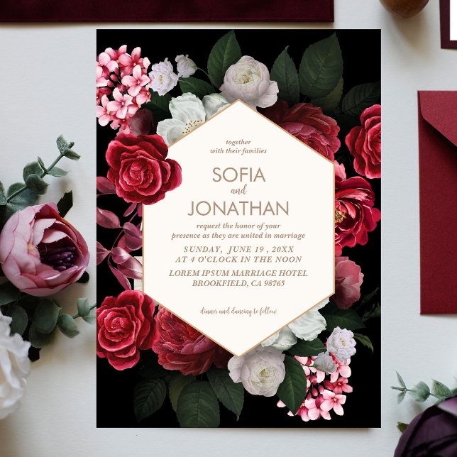 Invitación Boda de otoño floral moderna de cimarrón negro rús (Subido por el creador)