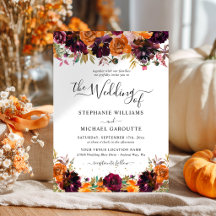 Boda de otoño floral naranja quemado dorado brillo
