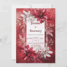 Invitación Boda de Otoño Floral Opulenta Rojo Carmesí Blanco