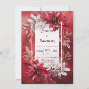 Invitación Boda de Otoño Floral Opulenta Rojo Carmesí Blanco
