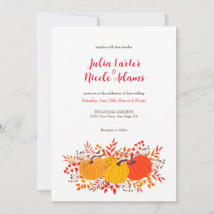 Invitación Boda de otoño floral rústica de calabaza y bosque