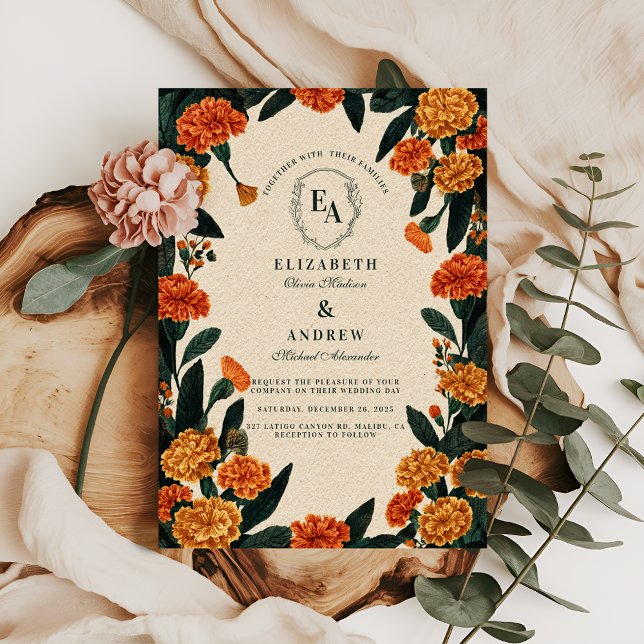 Invitación Boda de otoño floral rústico de marigold (Subido por el creador)