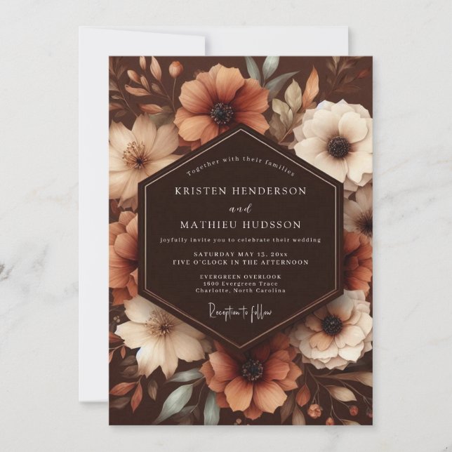 Invitación Boda de otoño floral sepia (Anverso)