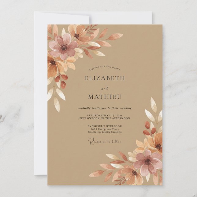 Invitación Boda de otoño floral Siena (Anverso)
