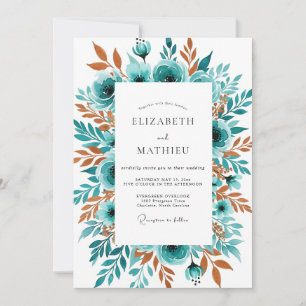Invitación Boda de Otoño Floral Turquesa