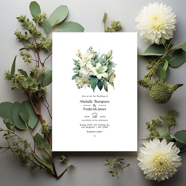 Invitación Boda de otoño floral verde fuera de blanco y cazad (Subido por el creador)