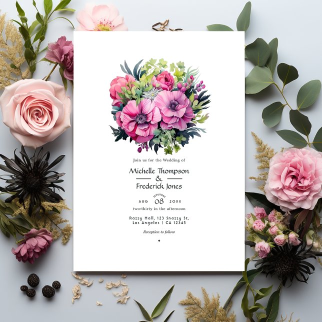 Invitación Boda de otoño floral verde, rosa y negra (Subido por el creador)