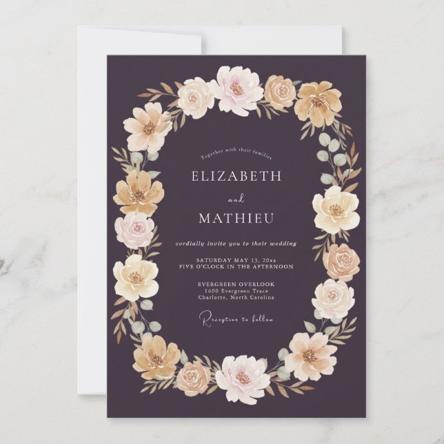 Invitación Boda de Otoño Floreciendo con Berenjena (Anverso)