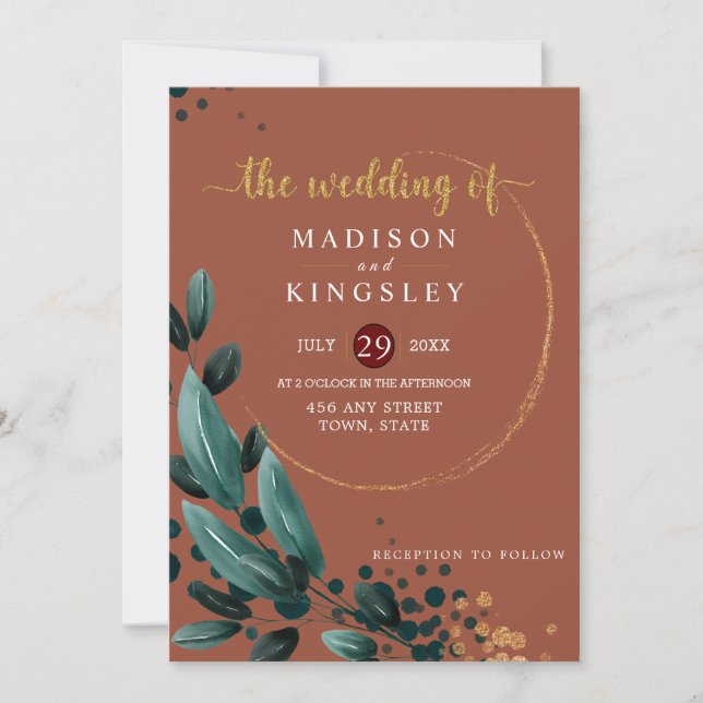 Invitación Boda de otoño 🍂 honda floral azul elegante 💙 (Anverso)