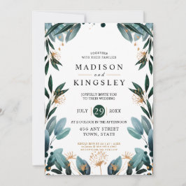 Invitación Boda de otoño 🍂 honda floral azul elegante 💙