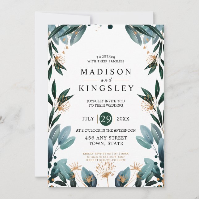 Invitación Boda de otoño 🍂 honda floral azul elegante 💙 (Anverso)