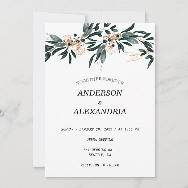 Invitación Boda de otoño 🍂 honda floral azul elegante 💙 (Anverso)