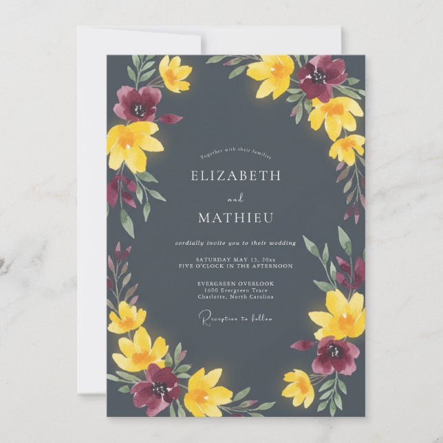 Invitación Boda de Otoño Impactante en Gris Carbón (Anverso)