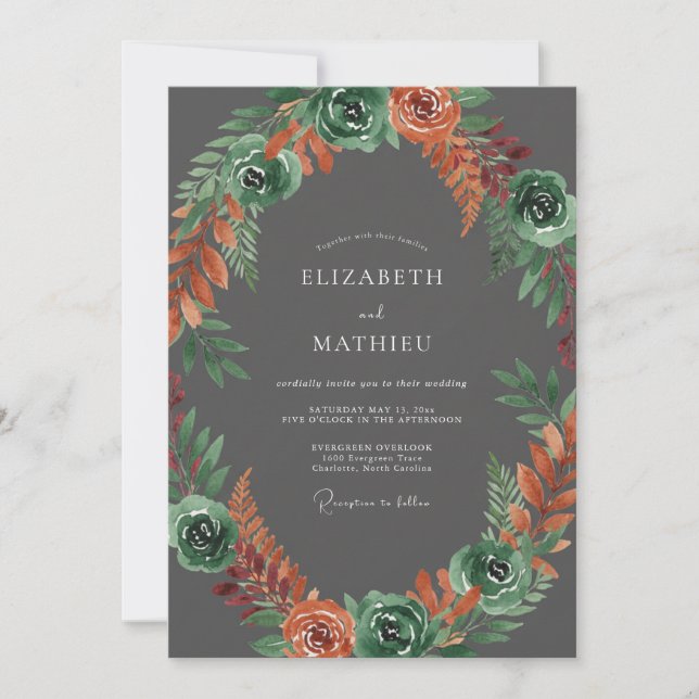 Invitación Boda de Otoño Intensa Gris Pizarra (Anverso)