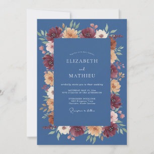 Invitación Boda de Otoño Lujuriosa en Azul Pizarra
