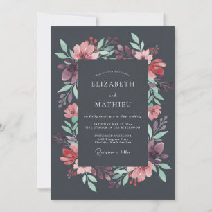 Invitación Boda de Otoño Lujuriosa Gris Carbón