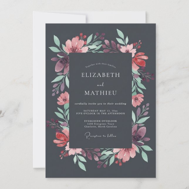 Invitación Boda de Otoño Lujuriosa Gris Carbón (Anverso)