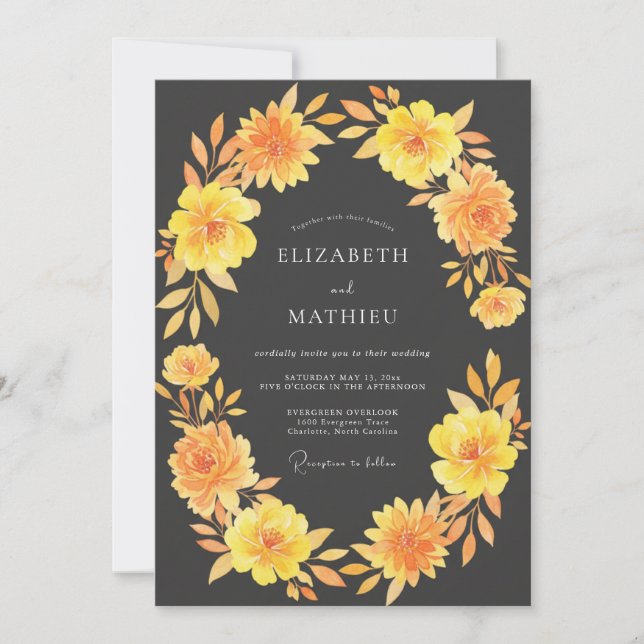 Invitación Boda de Otoño Luminosa Gris Carbón (Anverso)