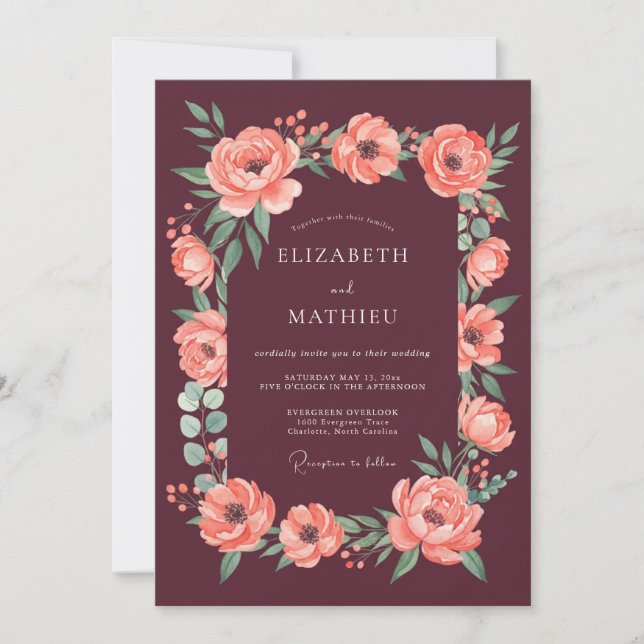 Invitación Boda de Otoño Magnífica de Borgoña (Anverso)