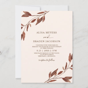 Invitación Boda de Otoño Marrón Oxidado Hojas de Otoño Follaj