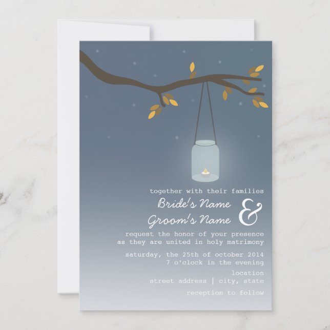 Invitación Boda de otoño - Mason Jar con velas (Anverso)