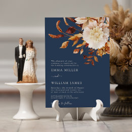 Invitación Boda de otoño moderna acuarela terracota naval