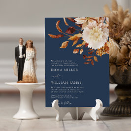 Invitación Boda de otoño moderna acuarela terracota naval
