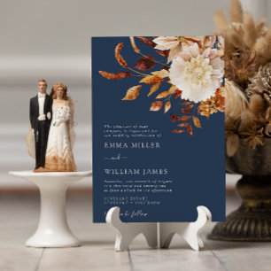 Invitación Boda de otoño moderna acuarela terracota naval